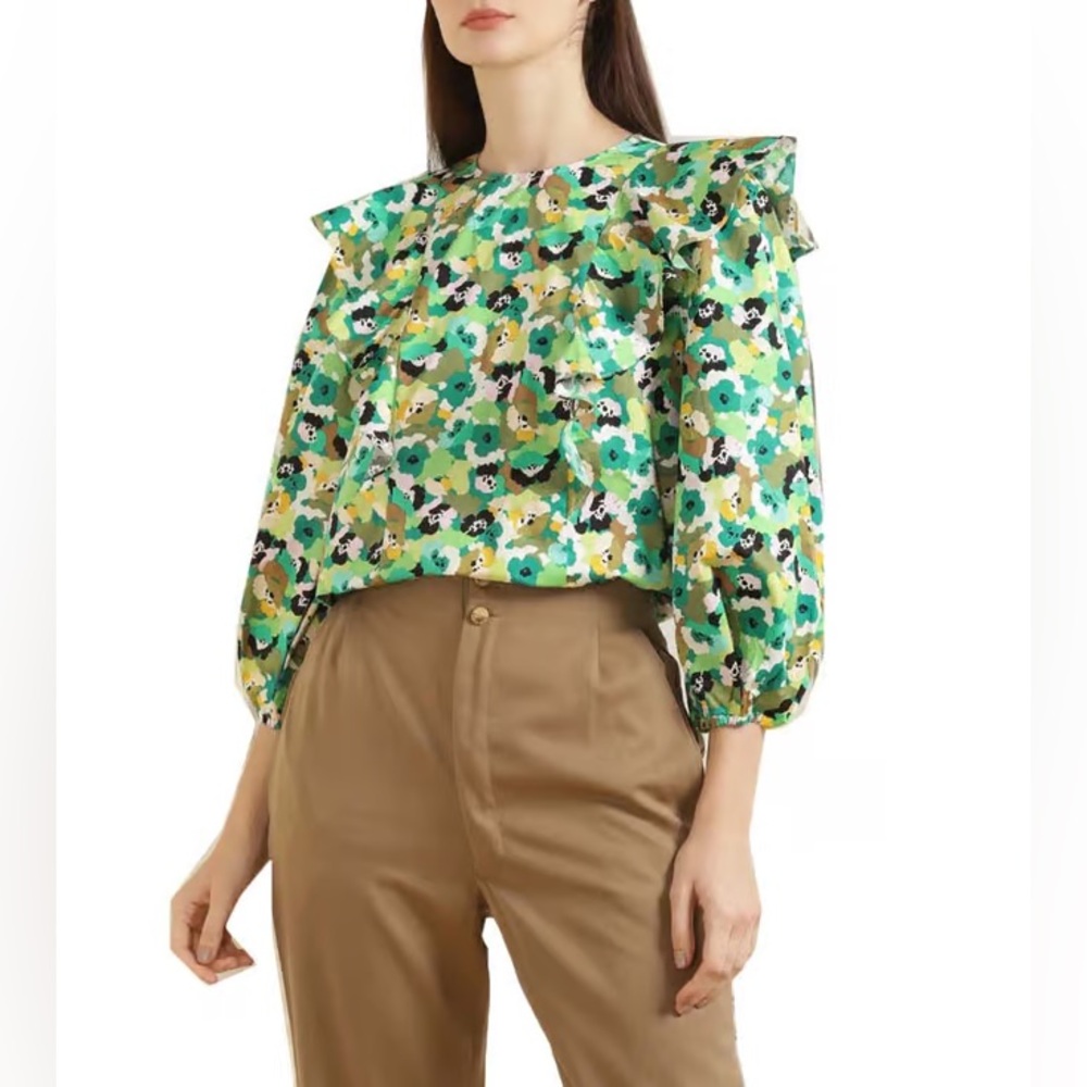 Ted Baker Gigie Printed Frill Shoulder Top in Size 2
